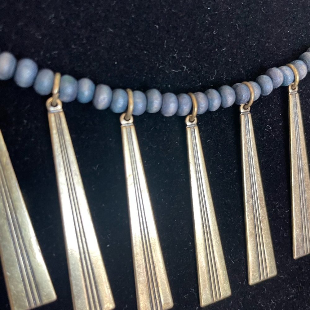 Beautiful Brass and Wood Bead “FINGE NECKLACE”